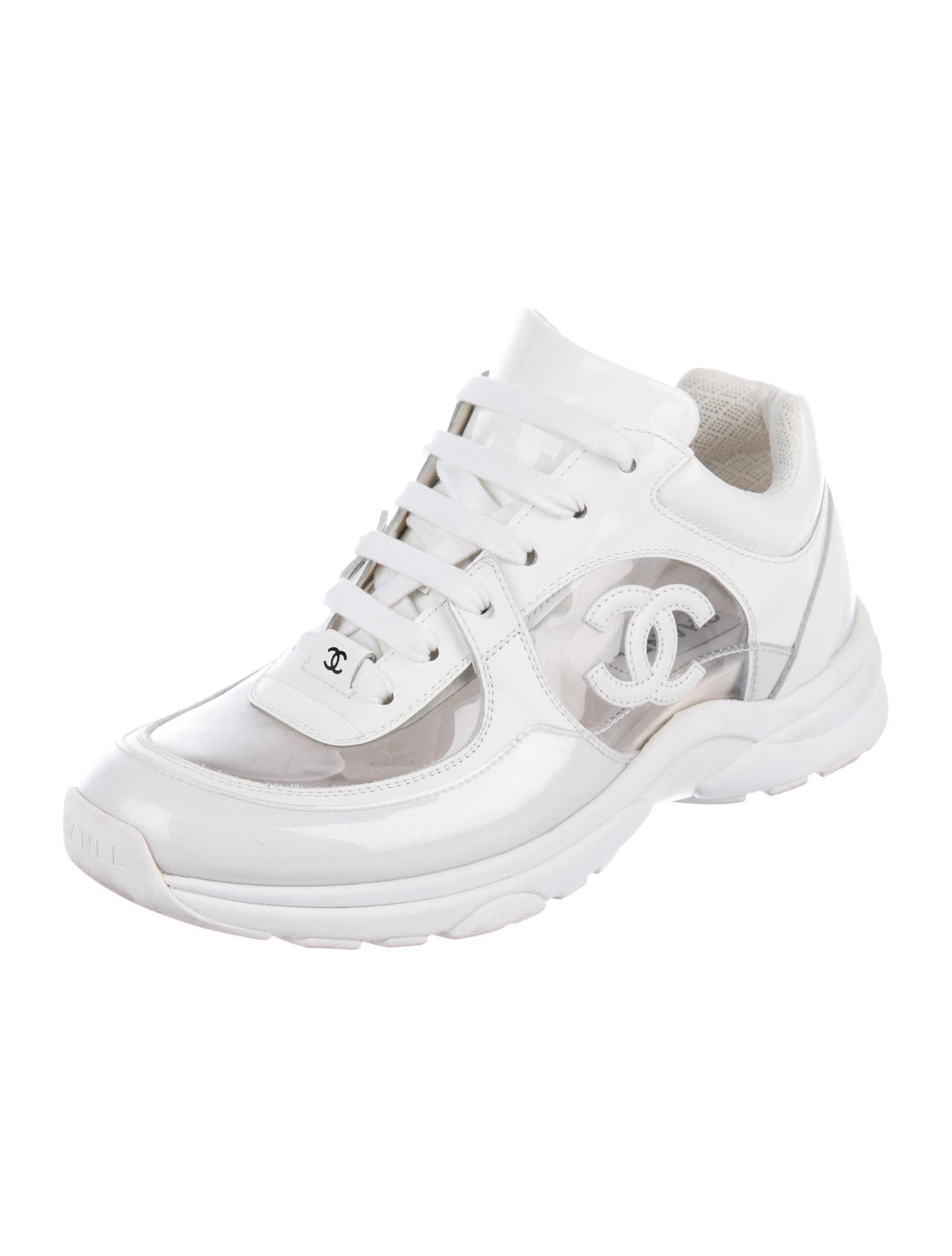CHANEL 2018 White CC Low-Top Sneakers Trainers Shoes Ladies