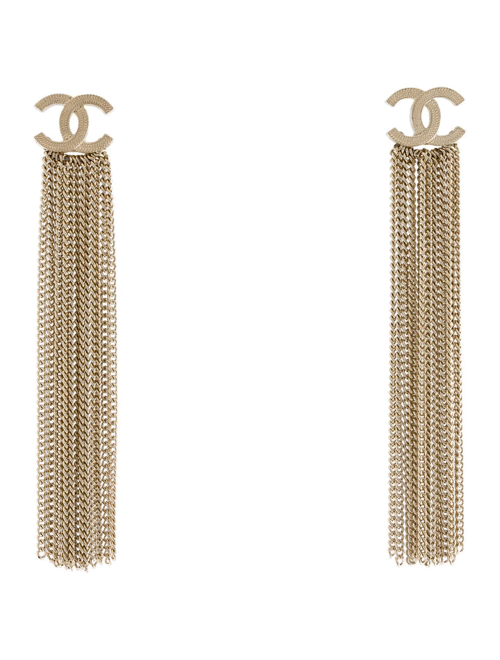 CHANEL 2022 A22 CC Multi Strand Chain Drop Earrings Gold Drop Earrings ladies