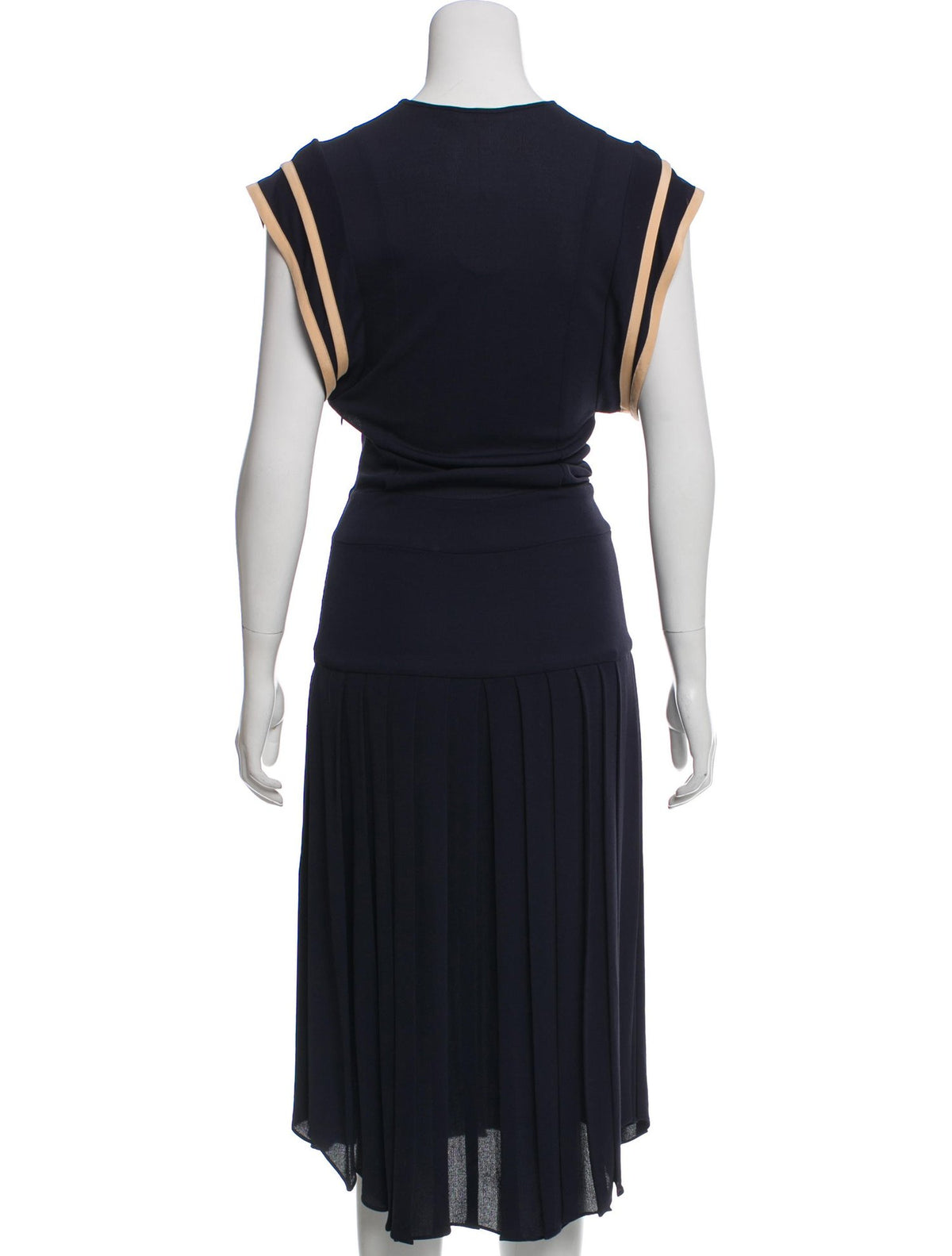 CHLOÉ Pleated Navy Midi Dress Ladies