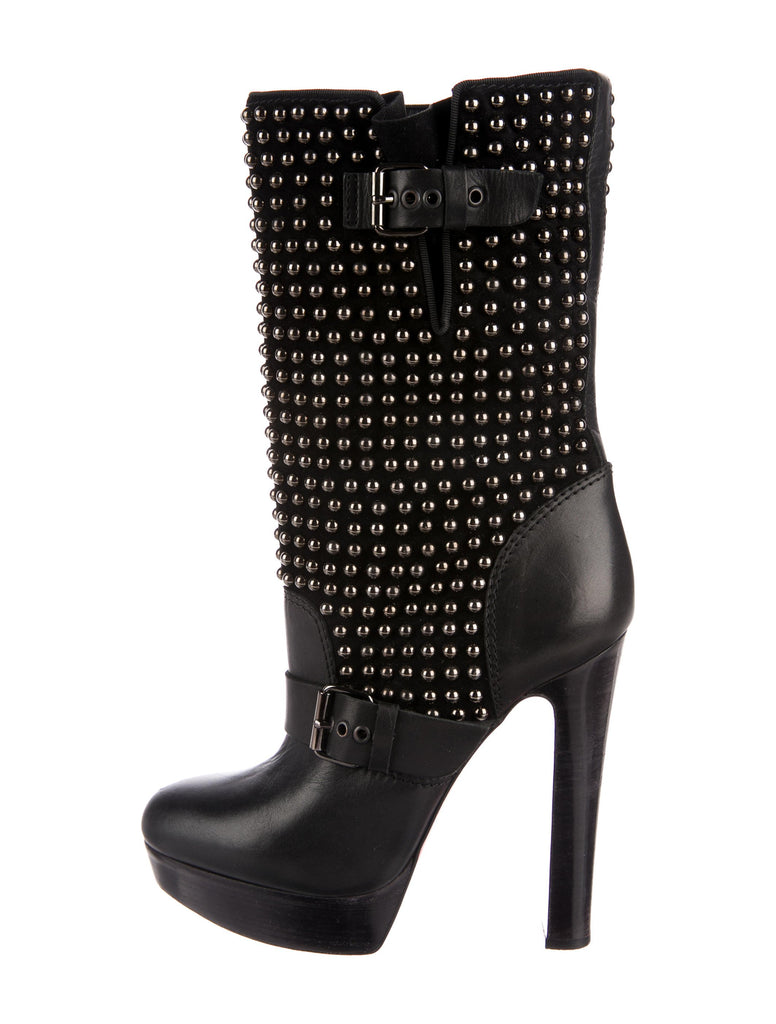 CHRISTIAN LOUBOUTIN Black Leather Studded Marisa Boots Sz 36.5 3.5 – Afashionistastore