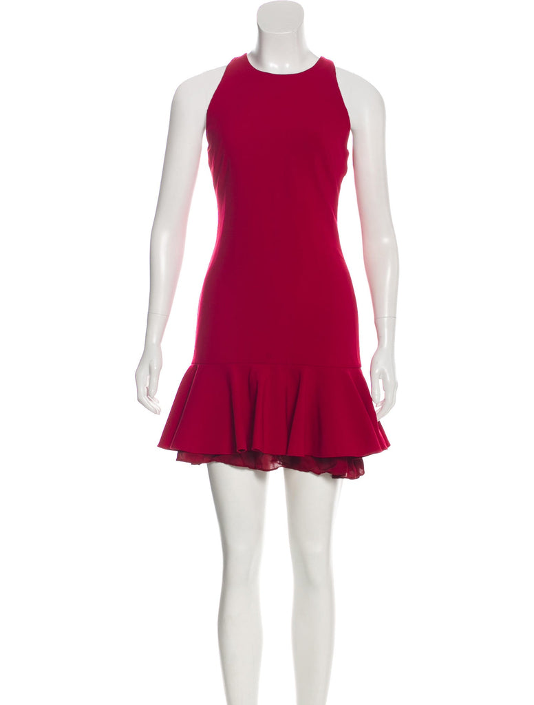 cushnie et ochs red dress CUSHNIE ET OCHS Burgundy Red Knit Midi Formal Asymmetric Hem Dress Size L