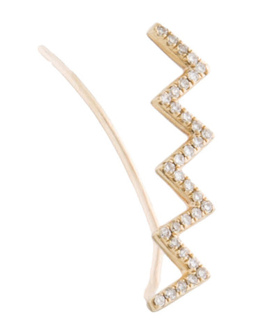 EF COLLECTION 14K 14ct 585 Yellow Gold Zigzag Diamond Floating Ear Cuff Earring ladies