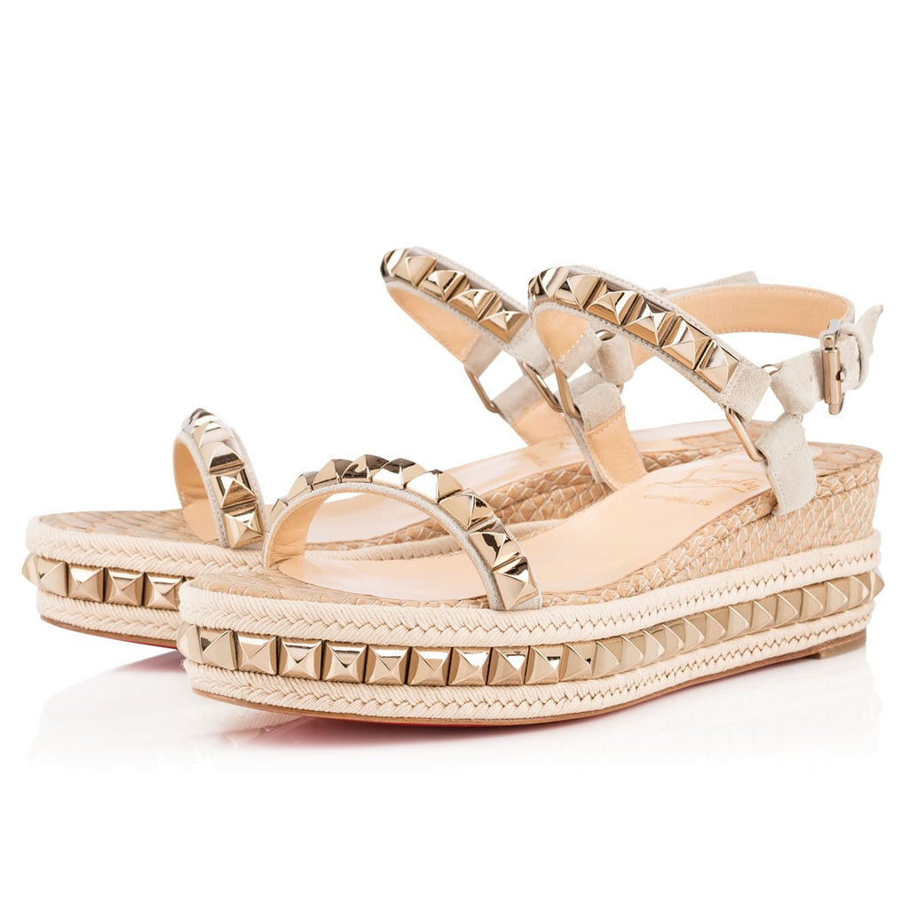 Christian Louboutin Cataclou Studded Leather Wedge Sandals in Pink
