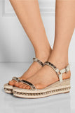 CHRISTIAN LOUBOUTIN Studded Cataclou Platform Shoes Espadrille Sandals Size 38 Ladies