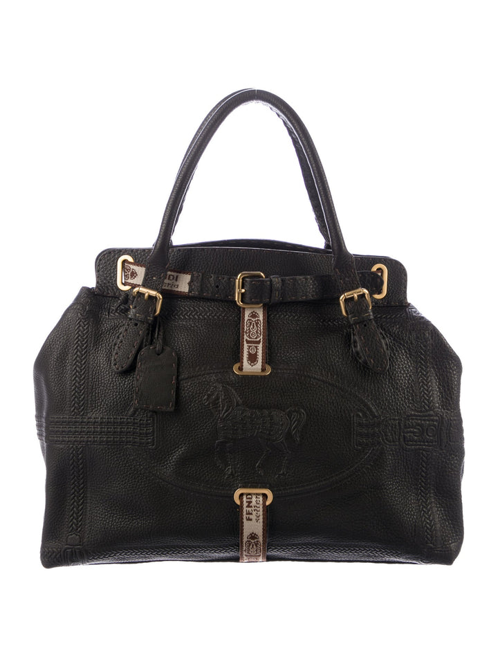 FENDI Grained Calfskin Large Selleria Villa Borghese Tote Brown Bag Handbag ladies