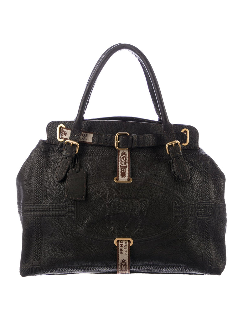 FENDI Runaway Shopper Medium TPU FF Leather Tote Bag Black