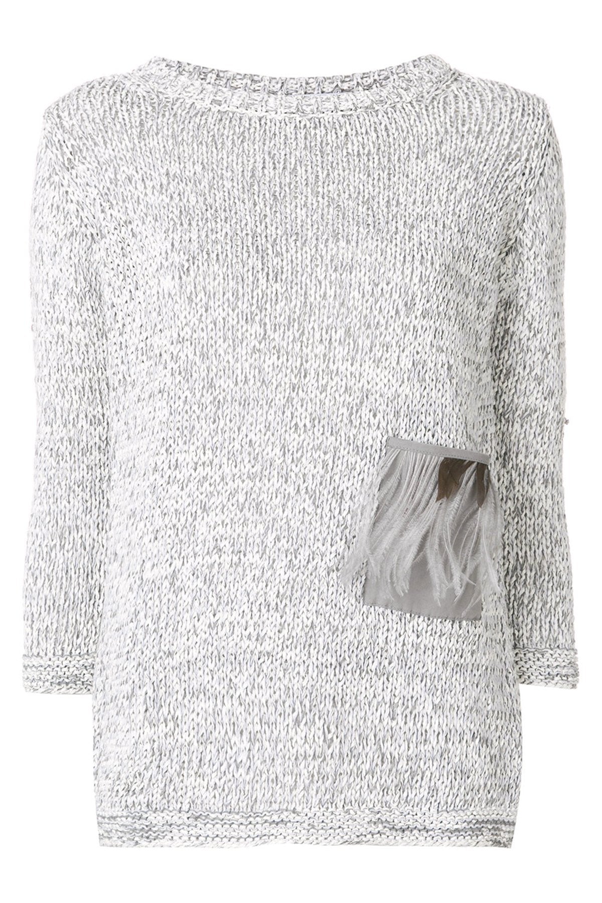 FABIANA FILIPPI Grey Knit Sweater Jumper Feathers Trim Size I 38 UK 6 US 2 XS ladies
