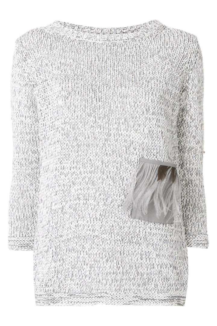 FABIANA FILIPPI Grey Knit Sweater Jumper Feathers Trim Size I 38 UK 6 US 2 XS ladies