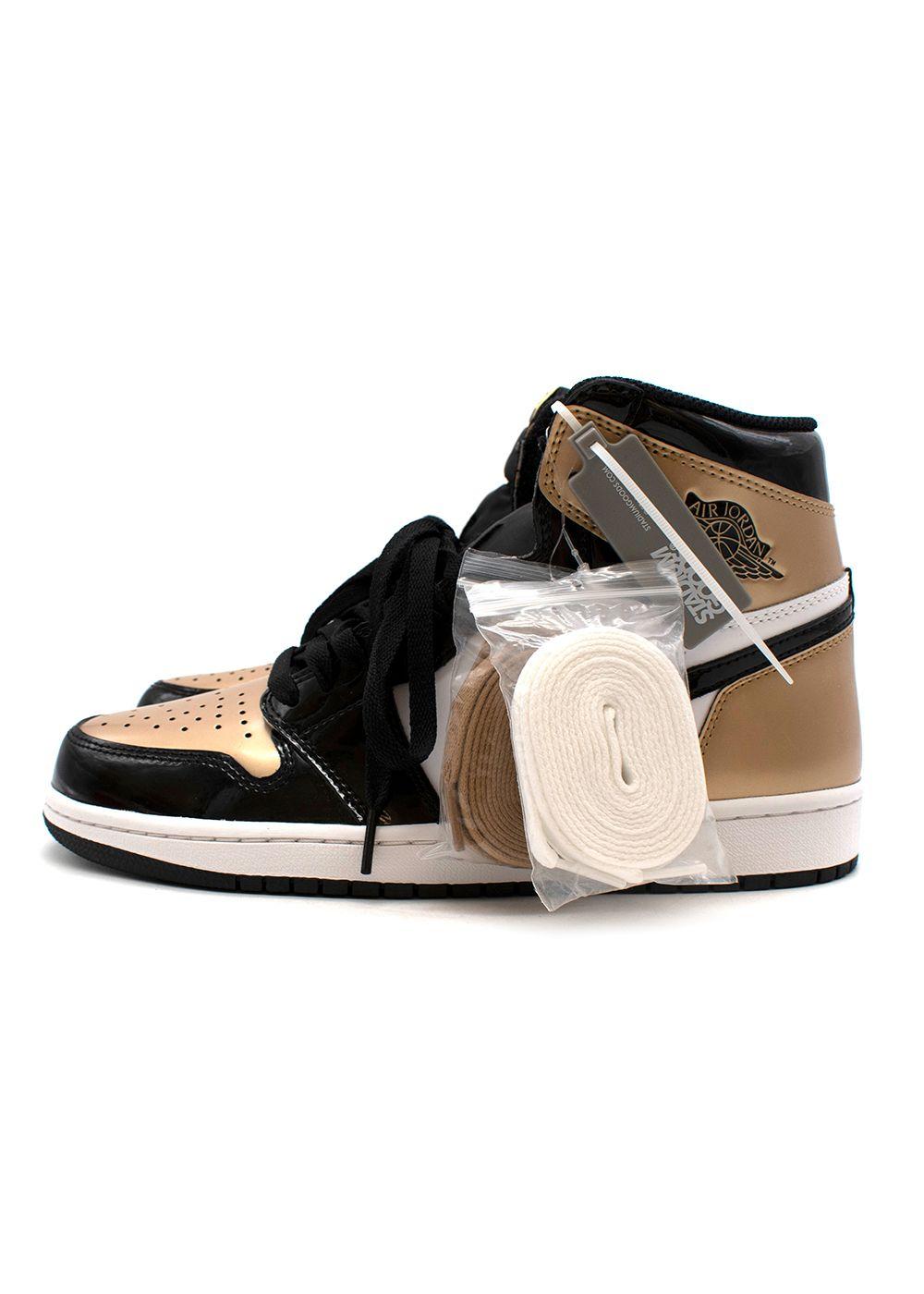 NIKE Black/Gold/White Patent Air Jordans Sneakers Trainers Size 42 men