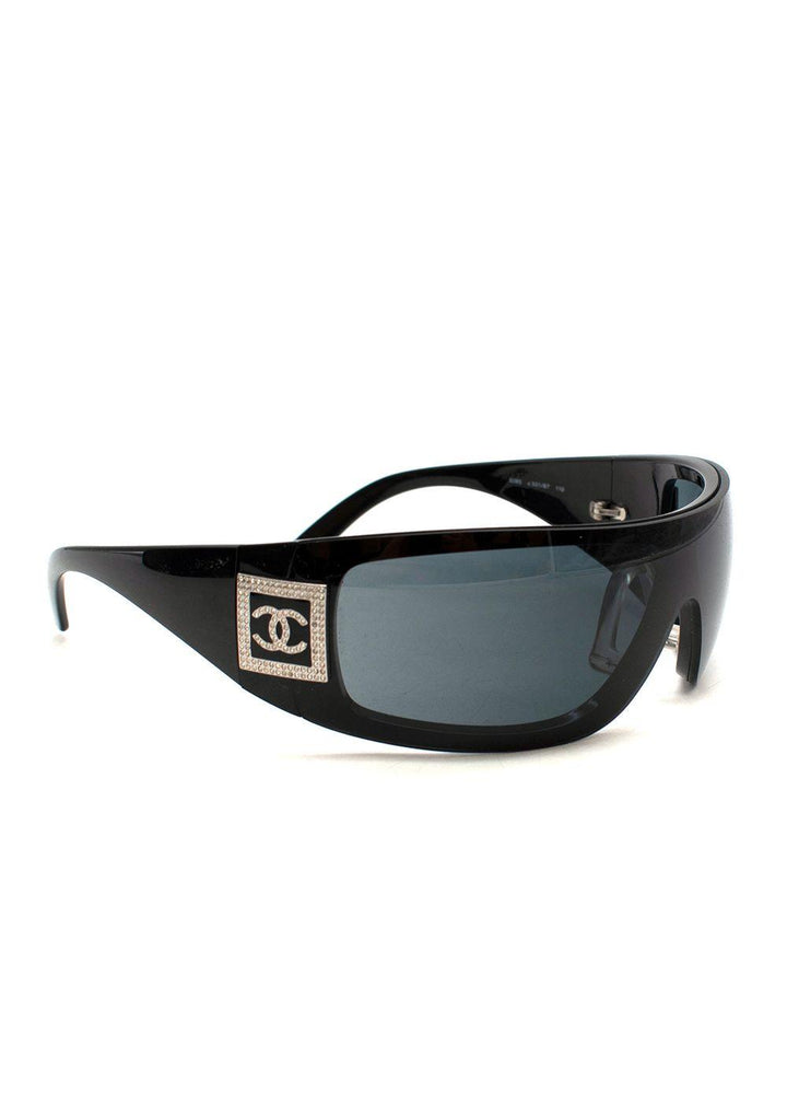CHANEL Crystal Logo Black Visor Sunglasses ladies