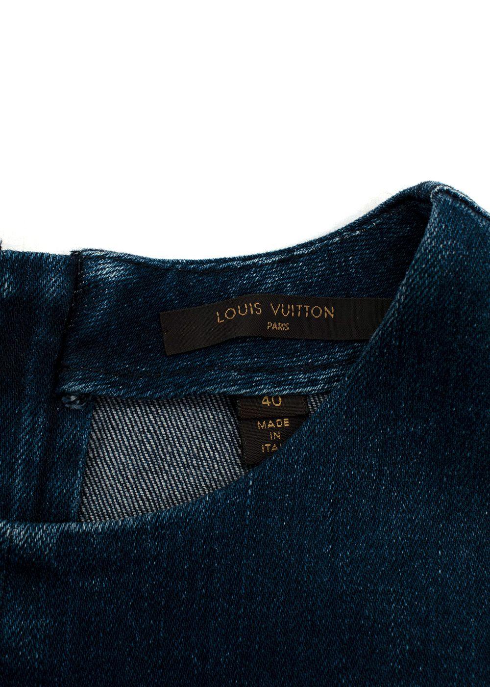 $3000 Louis Vuitton Blue Denim Patchwork Monogram Sleeveless Mini Dress F 40 L ladies