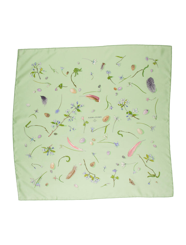 Hermès HERMES Fleurs et Plumes Silk Carre42 Petit Carre Pocket Square Scarf Ladies