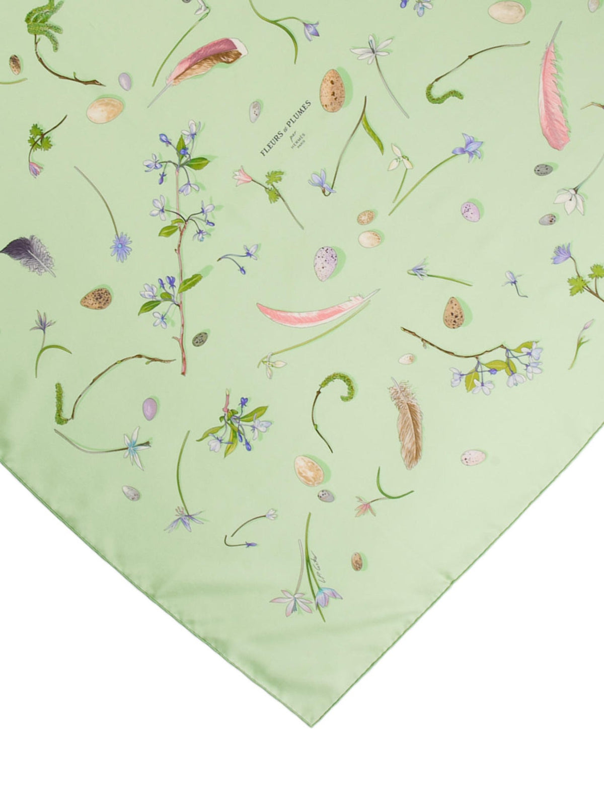 Hermès HERMES Fleurs et Plumes Silk Carre42 Petit Carre Pocket Square Scarf Ladies