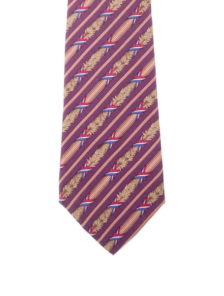 Hermès HERMES Paris Tie 7171 FA Bastille Day French Flag Olive Wheat Branches  men