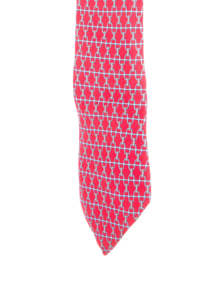 Hermès HERMES Paris 5260 SA 5-Fold Pink Grey Stirrup Rope Print Silk Neck Tie men