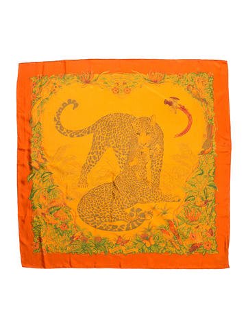 HERMES Hermès PARIS Silk Orange Red Dip Dye Jungle Love Scarf 90 x 90 cm LADIES