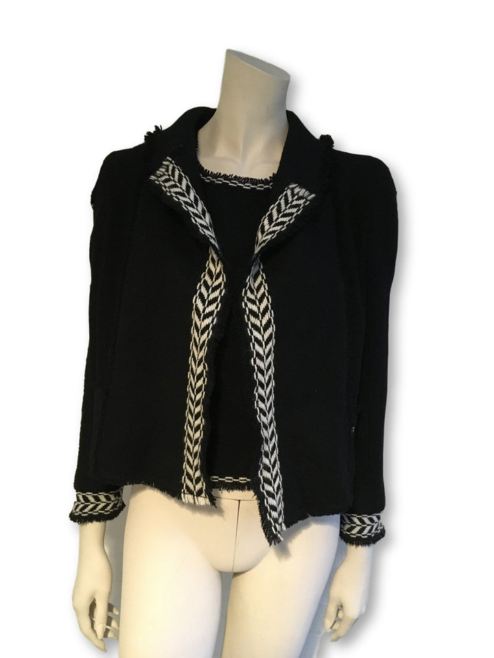 CHANEL 04A Wool Tweed Chevron Raw Edge Trim + Top  F 34 UK 4 US 0-2 XXS Ladies