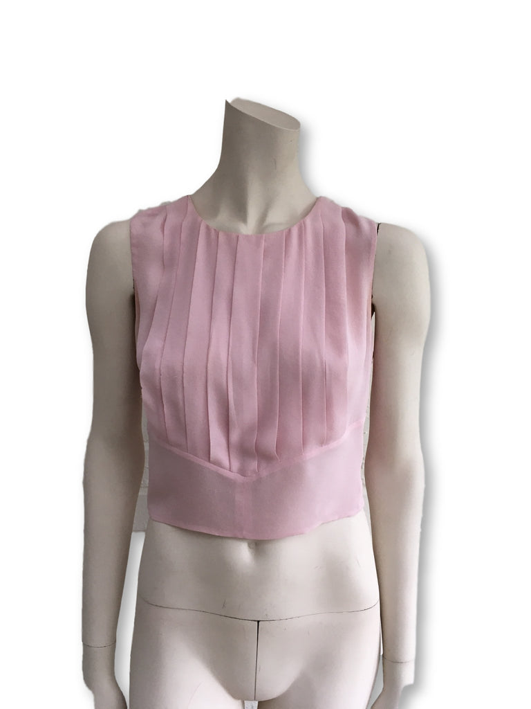 Chanel 02P pink pleated sleeveless crop top blouse F 36 UK 6 US 2