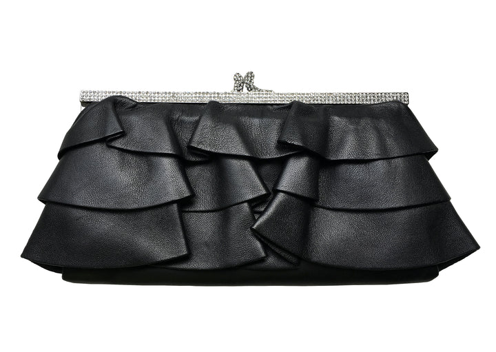 Valentino Swarovski Crystal Leather Ruffle Clutch Bag Evening Bag Amazing Ladies