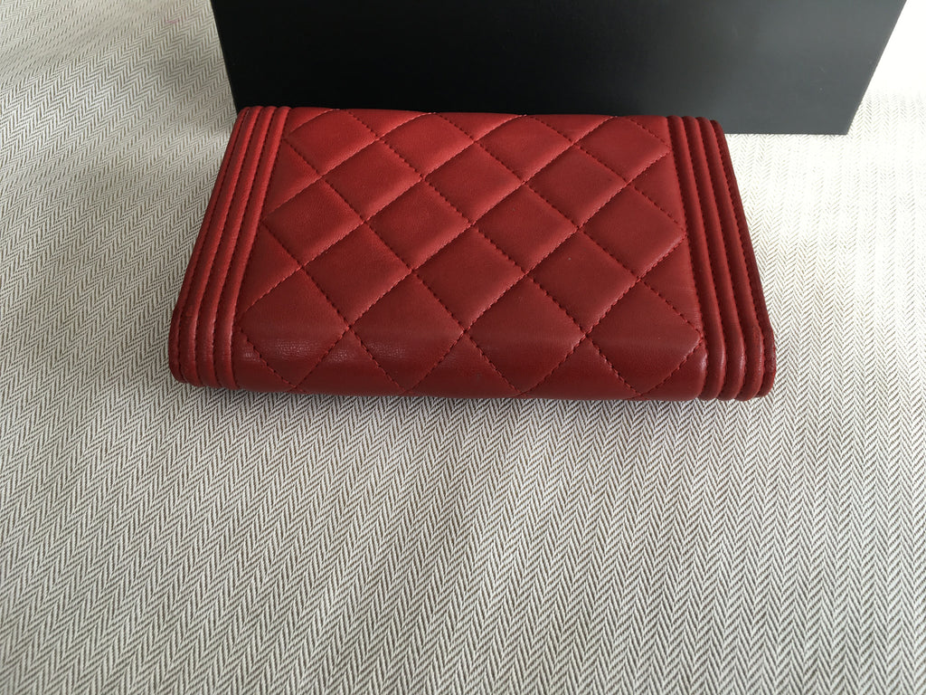 CHANEL Authentic $1,295.00 Chanel Boy Red Quilted Leather Wallet