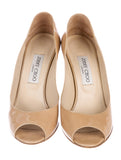 JIMMY CHOO Peep-Toe Patent Leather Wedges Shoes Ladies