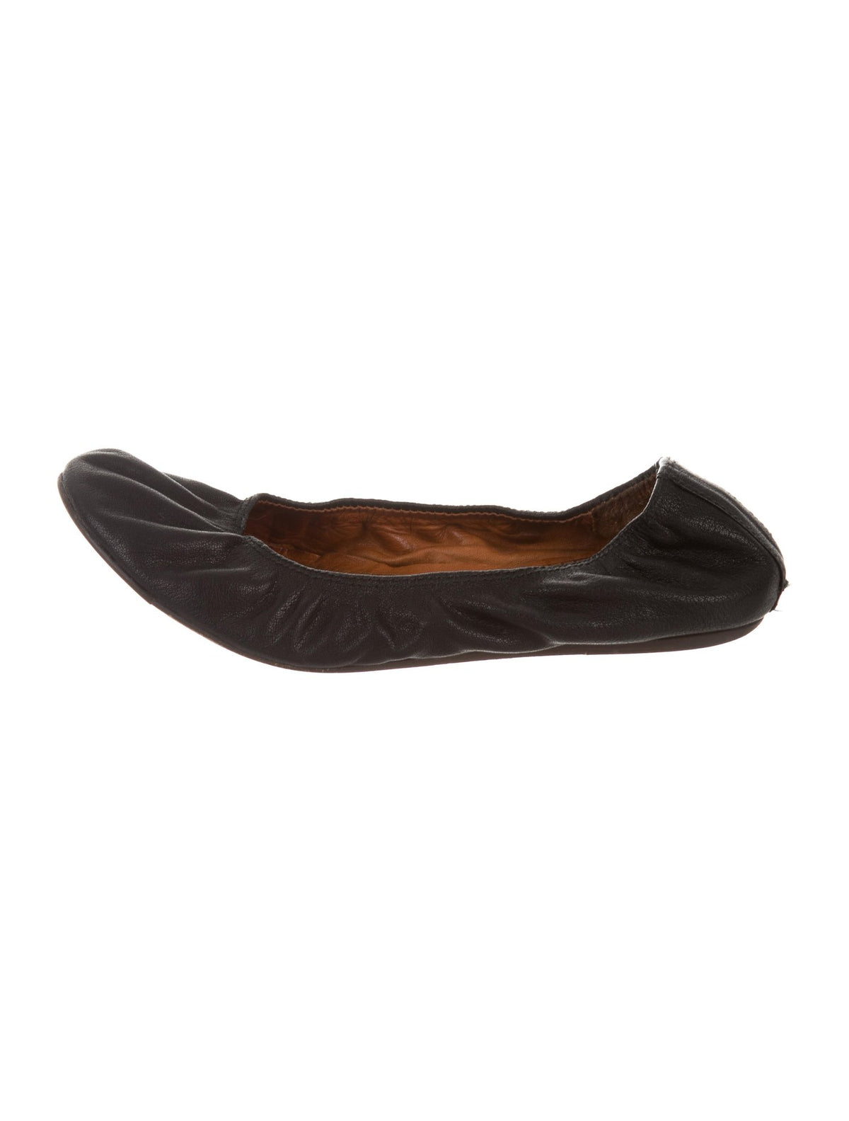 LANVIN Black Round-Toe Leather Flats Shoes Ladies