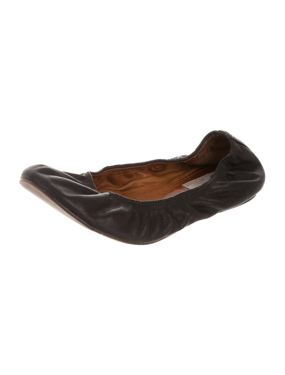 LANVIN Black Round-Toe Leather Flats Shoes Ladies