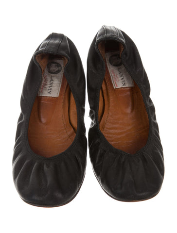 LANVIN Black Round-Toe Leather Flats Shoes Ladies