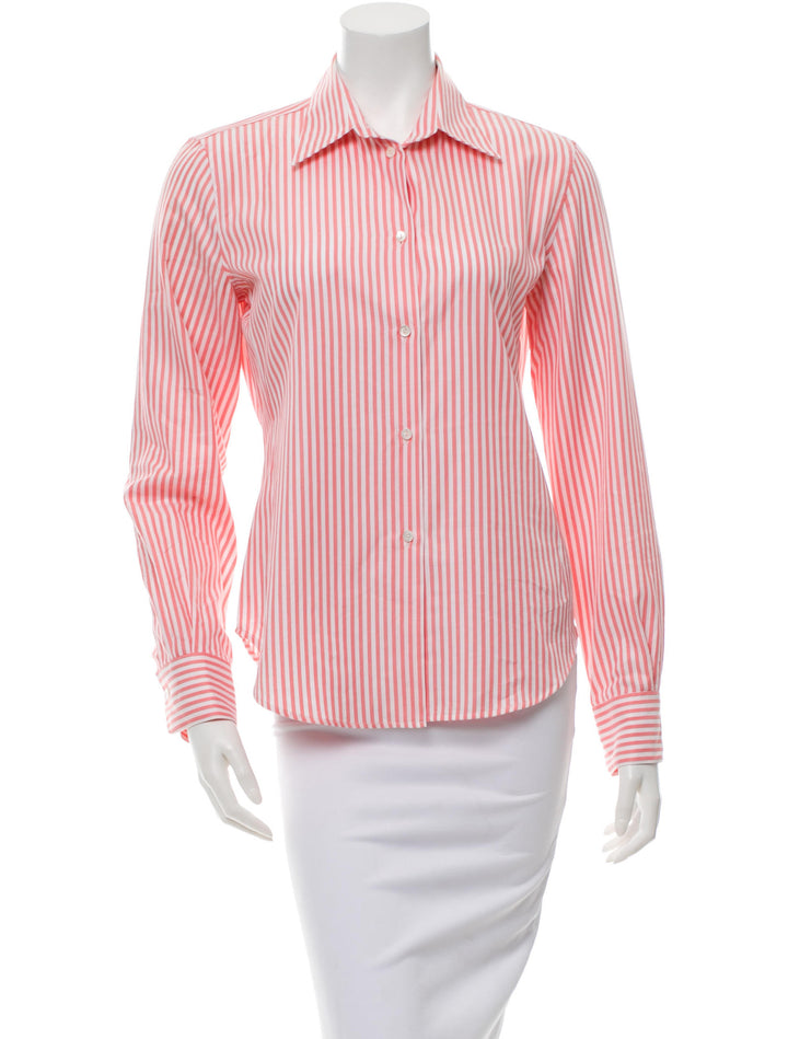 LORO PIANA STRIPED BUTTON-UP SHIRT SILK COTTON I 44 L LARGE LADIES