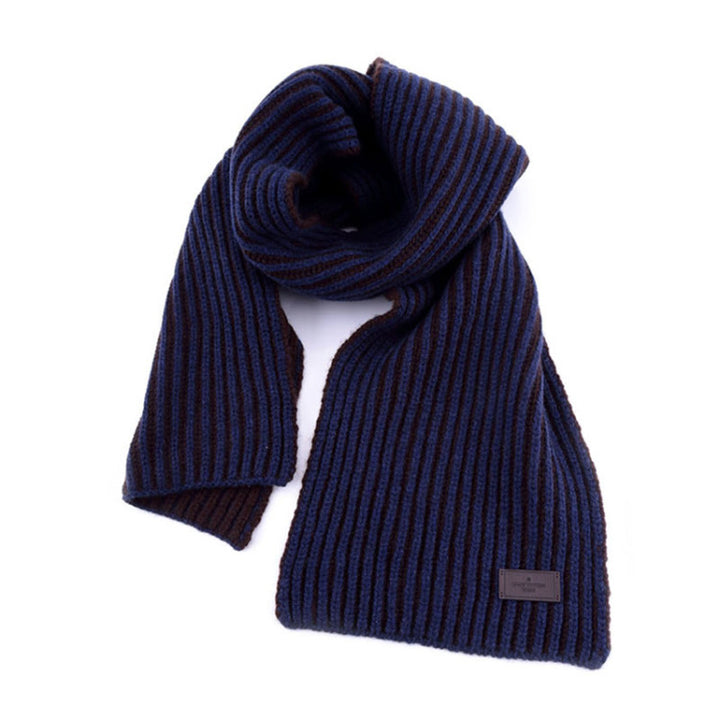 LOUIS VUITTON BLUE BROWN 100% CASHMERE LEATHER PATCH SCARF STOLE MEN