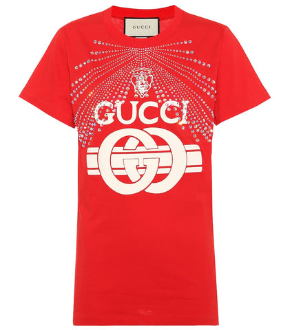 Gucci Red Swarovski Crystal-Embellished Printed T-Shirt Ladies