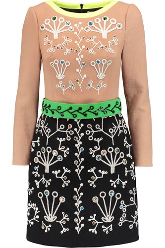 Peter Pilotto Brown Cari Embellished Embroidered Wool-Crepe Mini Dress Ladies
