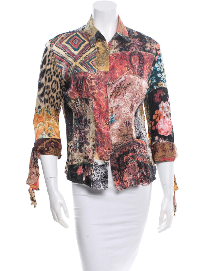 ROBERTO CAVALLI SILK BUTTON-UP TOP SHIRT SIZE M MEDIUM LADIES