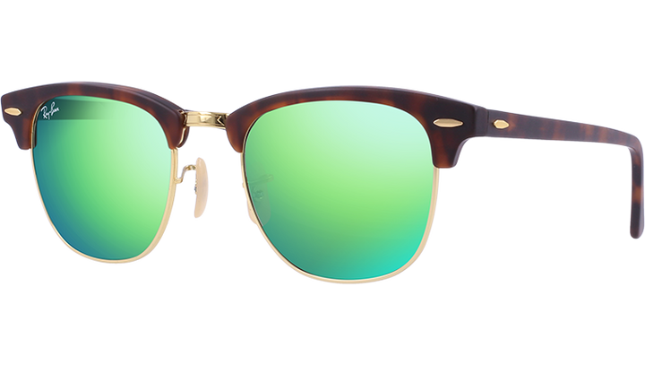 RAY BAN RB 3016 1145 19 GREEN MIRROR CLUBMASTER SUNGLASSES