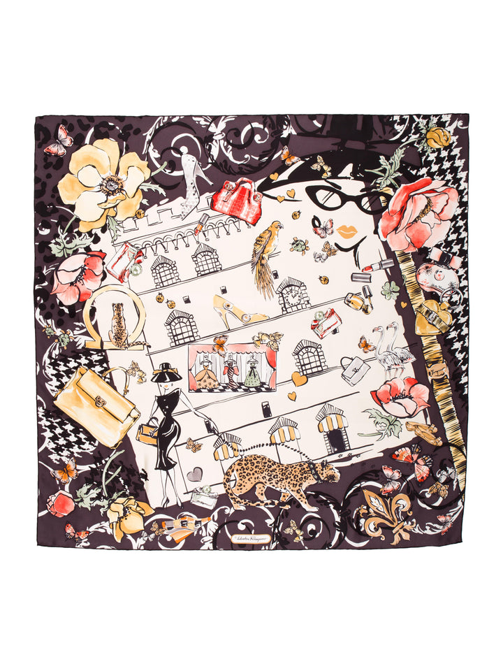 Salvatore Ferragamo silk scarf with jaguar and fashion motif Amazing design Ladies