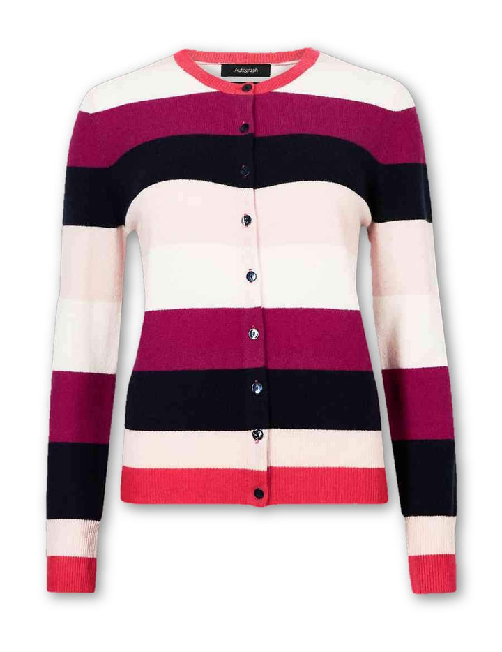 AUTOGRAPH M&S Marks & Spencer Pure Cashmere Striped Long Sleeve Jumper Cardigan Ladies