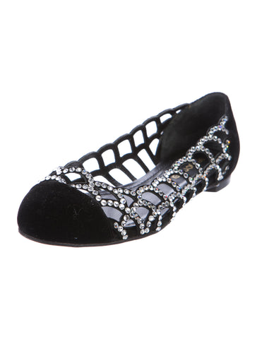 SERGIO ROSSI round-toe velvet crystals embellishments flats shoes 34 1/2 UK 1.5 US 4.5 Ladies