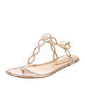 SERGIO ROSSI Gold Leather Crystals Embellished Thong Sandals SIZE 36 UK 3 US 6 ladies