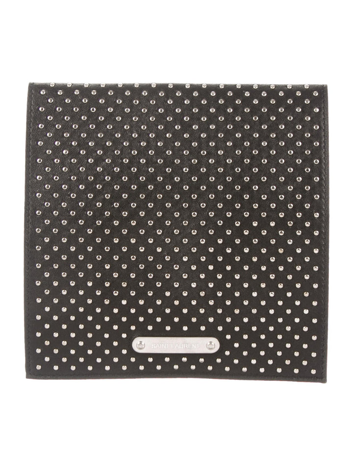 SAINT LAURENT LEATHER STUDDED LEATHER POUCH WALLET CLUTCH Ladies