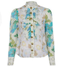 ZIMMERMANN Linen / Silk Rhythm Embellished Floral-print Blouse Size 0 XS ladies