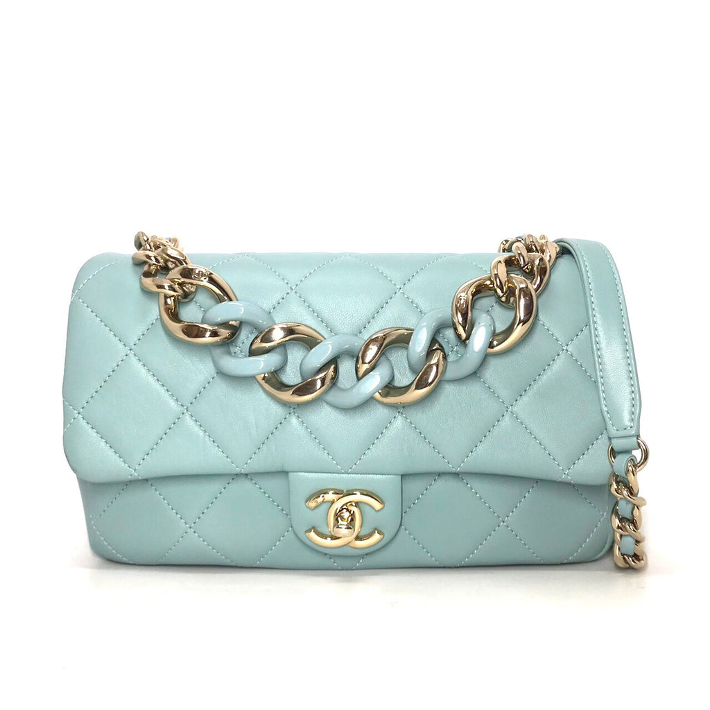 CHANEL Lambskin Quilted Resin Bi-Color Chain Flap Bag Light Beige