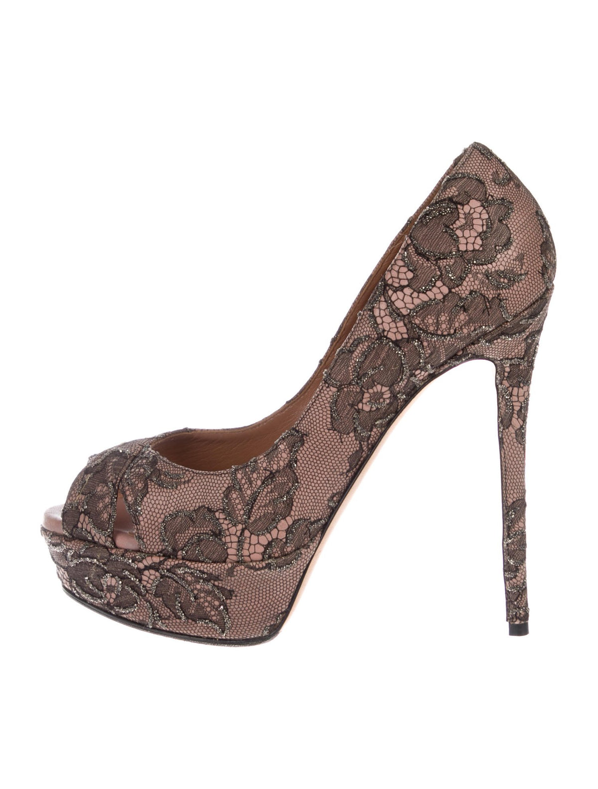 Valentino Women's Black Crystal Lace Platform Pump Shoes Ladies