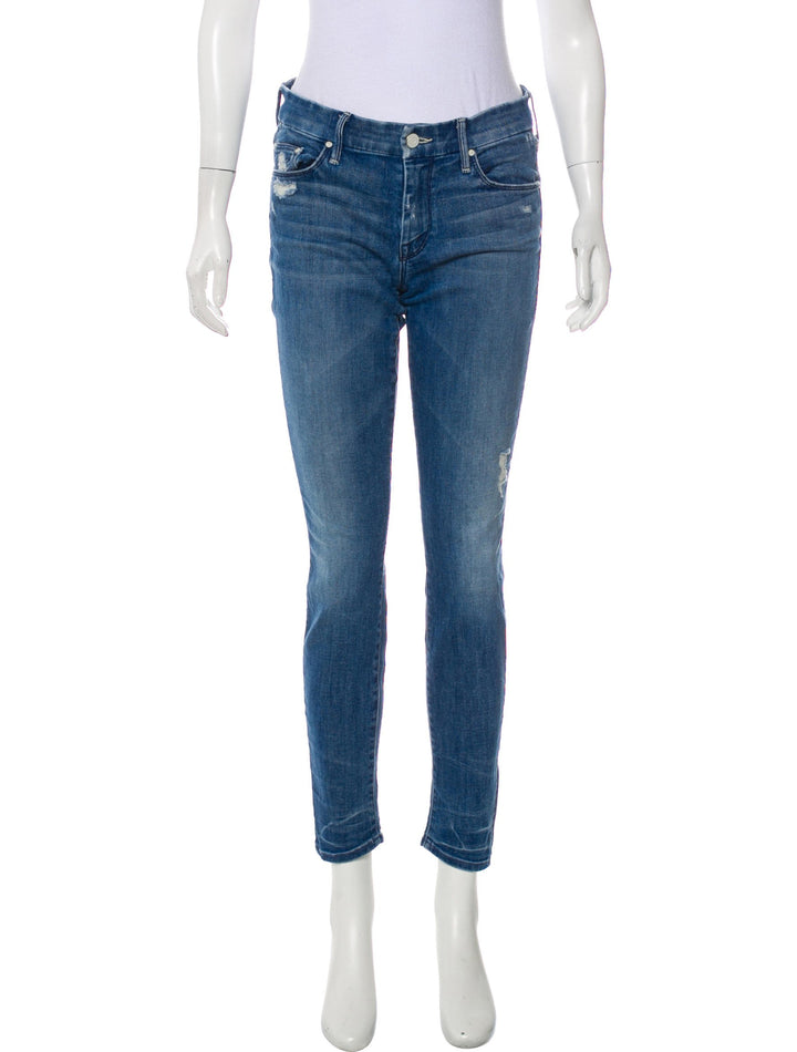 MOTHER The Looker Graffiti Girl Blue Mid Waist Jeans Size 24 Ladies