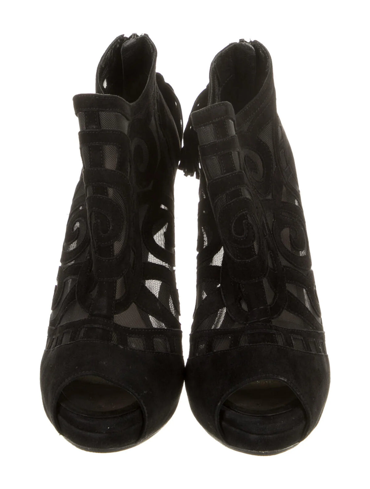 $1275 CHRISSIE MORRIS Suede Mesh Accents Booties Heels Size 36 UK 3 US 6 ladies