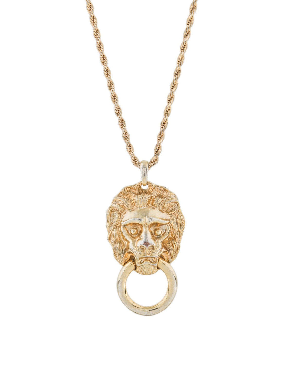 Kenneth Jay Lane Lion Doorknocker Pendant Gold Plated Chain Necklace ladies