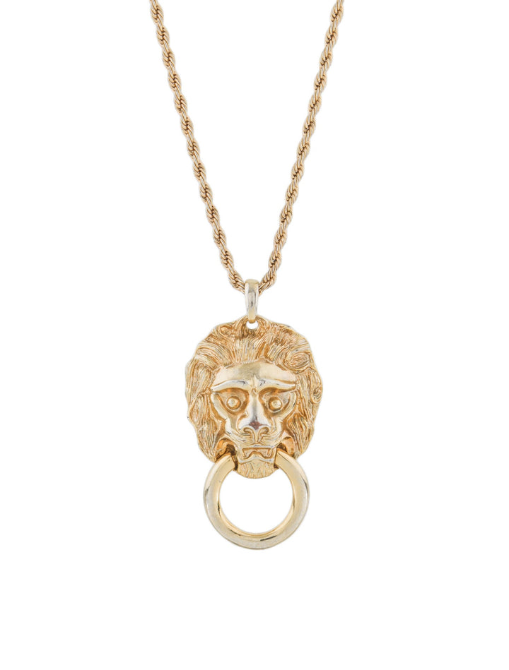 Kenneth Jay Lane Lion Doorknocker Pendant Gold Plated Chain Necklace ladies