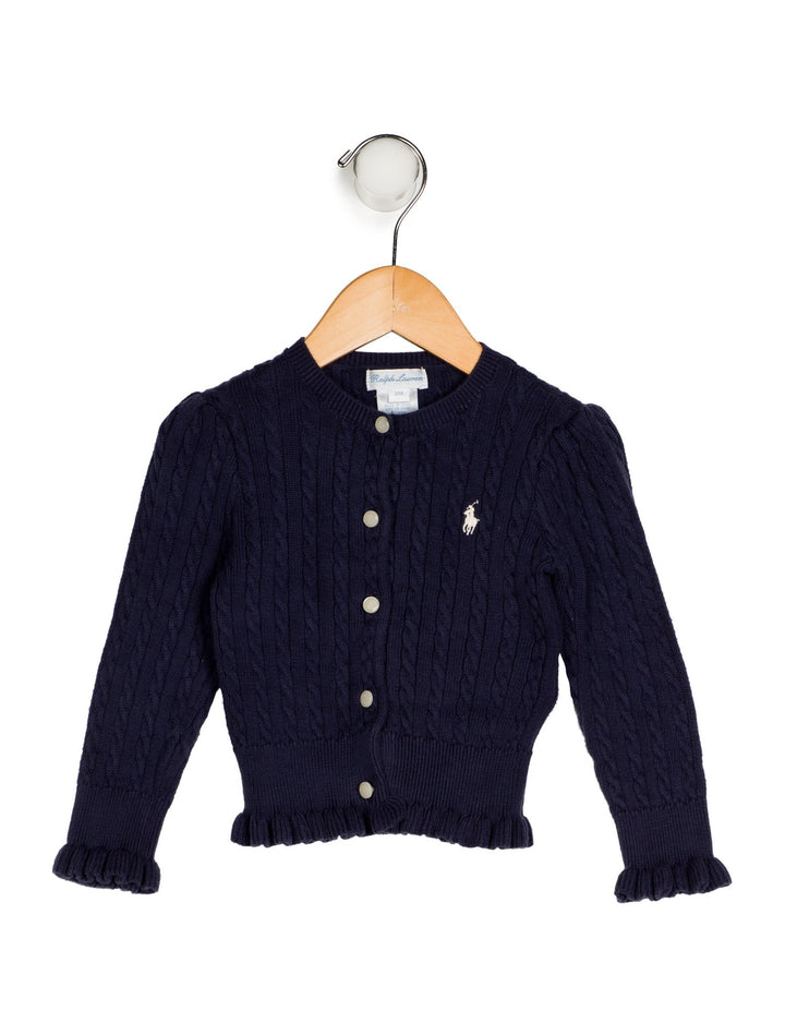 RALPH LAUREN Girls' Ruffled Rib Knit Cardigan Cable Sweater Jumper Children