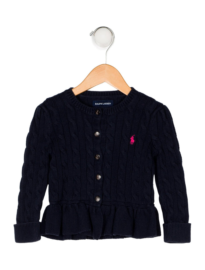 RALPH LAUREN Girls' Ruffled Rib Knit Cardigan Cable Sweater Jumper Children