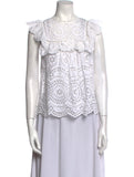 Zimmermann Meridian Broderie-Anglaise Cotton Ruffle-Detailed Top Size O XS ladies
