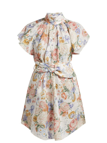 Zimmermann Bowie Belted Floral Print Mini Linen DRESS SIZE 1 S Small SOLD OUT ladies